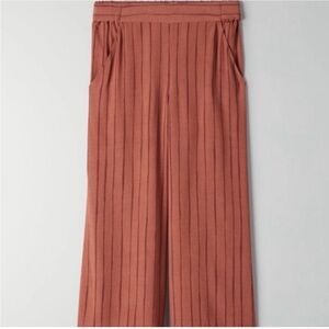 Wilfred Faun Pants Burnt Orange Stripe Clay Elastic Bow Wide Leg Pants Aritzia